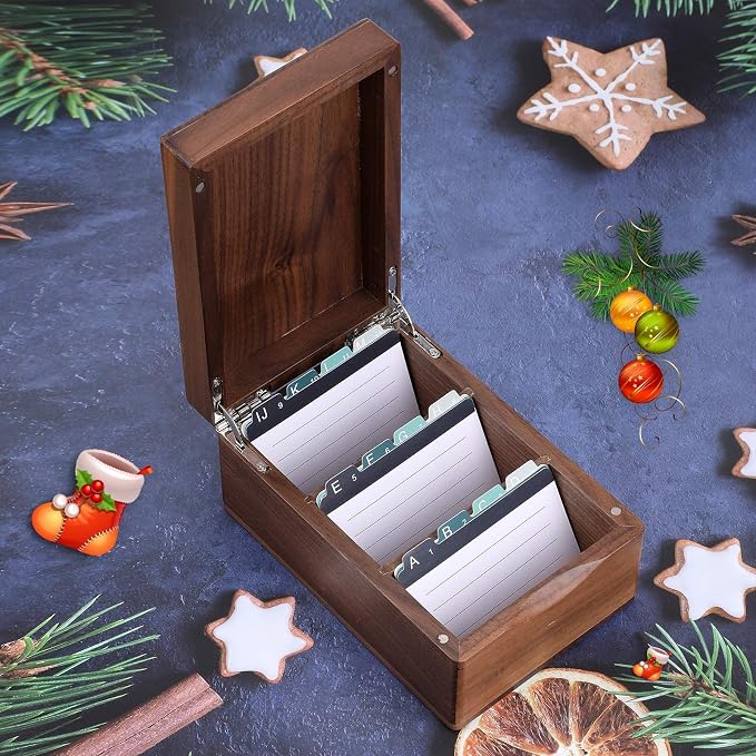 MaxGear Walnut Wood Business Card Organizer for 2.2" x 3.5" Cards | Business Card Holder for Desk, Index Cards Box Holds 300 Cards, Includes A-Z Tabs, Desktop Organizers for Office, Home - Image 6
