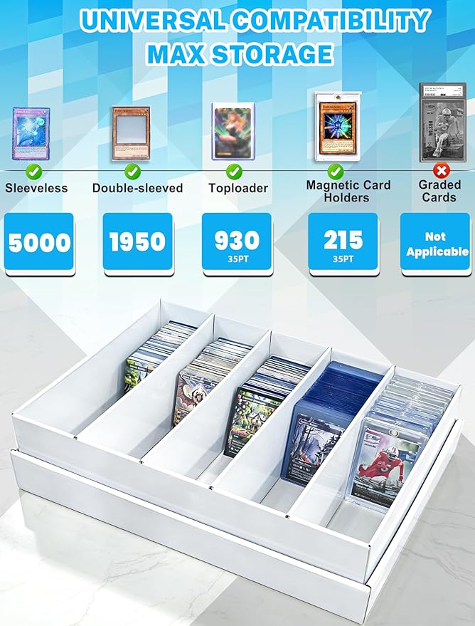 6-PACK 5 Row Trading Card Storage Box for 5000ct TCG / 3000ct Sports Cards | 4-Flap Structure Bulk Card Storage Box, Fit Sleeved / Toploaders / Magnetic Holders, Cardboard Storage Box With Divider - Image 2