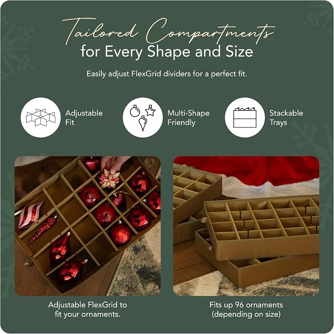 Covermates Keepsakes Adjustable Ornament Storage Box – Heavy-Duty Polyester, Padded Dividers & FlexGrid Trays – Protective Holiday Organizer with Stackable Walls & Label Window, Red - Image 5