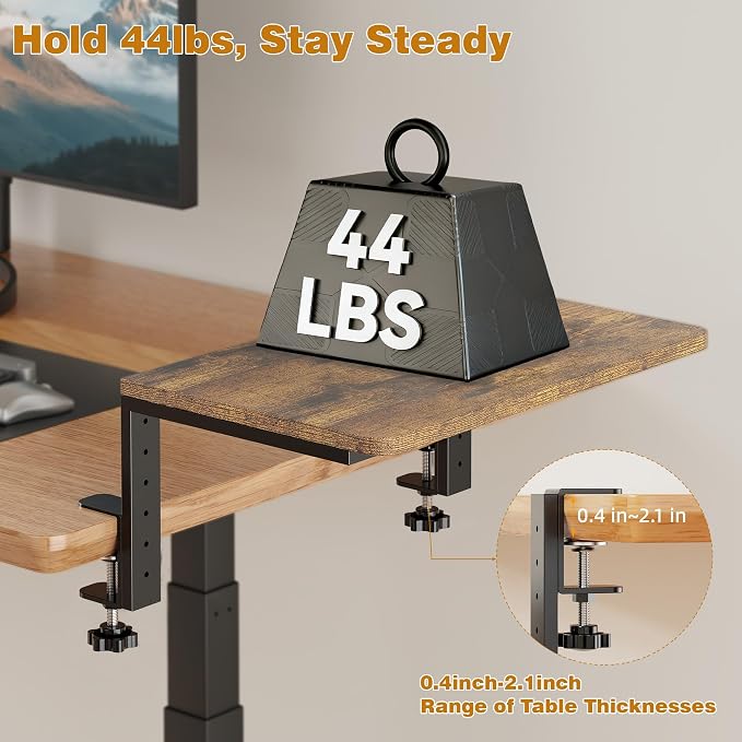 Desk Extender, 15-inch Clamp-On Desk Shelf, Height-Adjustable Desktop Shelf Organizer for Monitors Office and Gaming Accessories, Arm Support Table Extension, 44lbs Heavy Duty, Dark Brown - Image 7