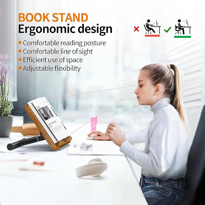NAMON 2-in-1 Dual-use Floor & Desktop Book Stand, 100% Solid Wood, Height Adjustable from 16.5" to 51", Floor Reading Stand with Page Clip for Cookbooks, Sheet Music, Projector (with a T-Shaped) | 100% Solid Wood, Floor Reading Stand with Page Clip for... - Image 5