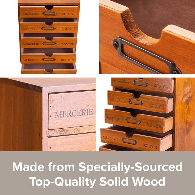 Vintage 5-Drawer Wooden Desk Organizer - Craft Storage - Rustic Shelf Drawer - Home Bedazzling, Rhinestone Organizers and Accessories - Embroidery Floss - Apothecary Cabinet, Art Storage I Stackable - Image 8