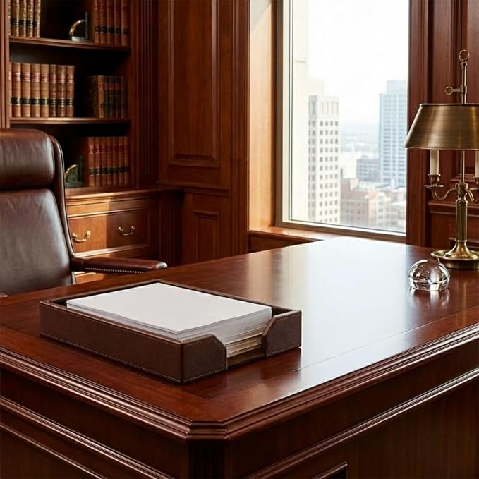 DACASSO Bonded Leather Desktop Letter Tray - Luxury Letter Holder & Paper Organizer for Desk - Office Organization & Executive Desk Decor - (Dark Brown) - Image 6