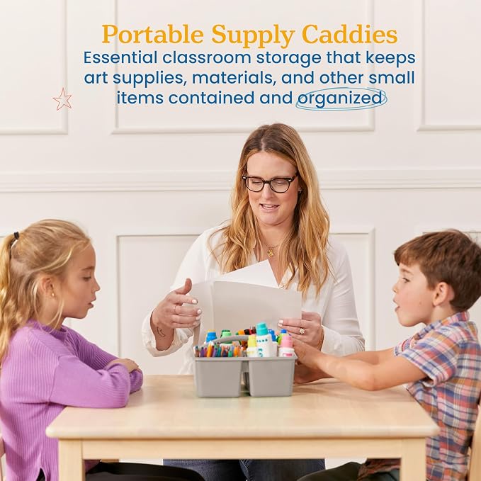 ECR4Kids 4-Compartment Medium Plastic Caddy, Multipurpose Organization, Grey, 6-Pack - Image 3