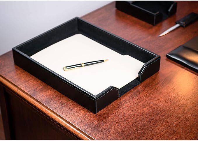 Dacasso Bonded Leather Desktop Tray Luxury Letter Holder & Paper Organizer for Desk, 13.5in x 10.5in x 2.13in, Black - Image 4