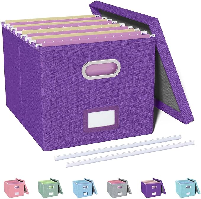 File Organizer, File Box, File Cabinet for Letter File Folder Storage, Hanging File Organizer for Office/Decor/Home,Document Organizer, 1 Pack,Purple-Box Only by Oterri