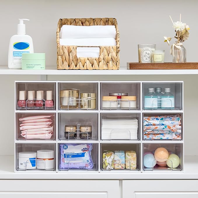 Vtopmart 4 Pack Small Stackable Storage Drawers, White | Bathroom Makeup Accessories Organizer, Plastic Bins For Desk, Vanity, Undersink, Medicine Cabinet ,Home Organization - Image 2