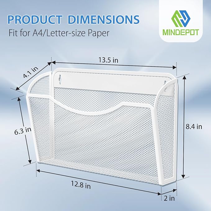 MINDEPOT Wall File Organizer, Hanging Wall File Holder, 3 Pack, Black | Heavy Duty Iron, Metal Mesh Wall Mount, Single Pocket, Mail Organizer, for Office School Classroom Home, Letter A4 Size - Image 2