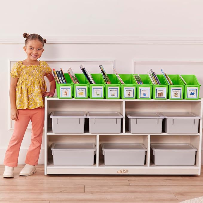ECR4Kids Linking Plastic Storage Book Bin, Multipurpose Organization, Neon Green, 10-Piece - Image 9