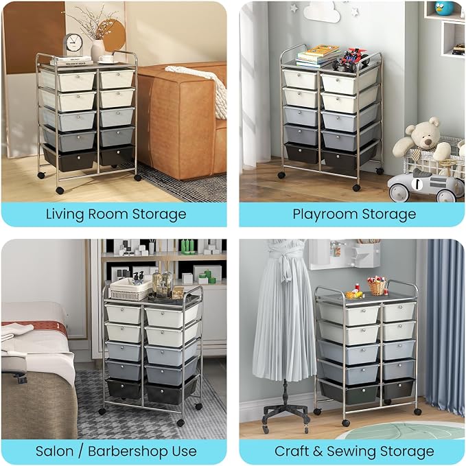 Giantex 10 Drawers Rolling Cart, Classroom Organizers, Storage Cart with Wheels, for Teacher Office Home School Supplies Tool Craft Art Paper, Gray Gradient - Image 9