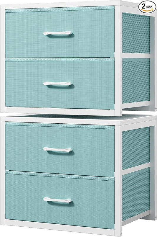 BOLUO Stackable Storage Drawers Closet Organizers and Storage Fabric Blue 2 Drawer Dresser for Bedroom 2 Packs Modern by BOLUO