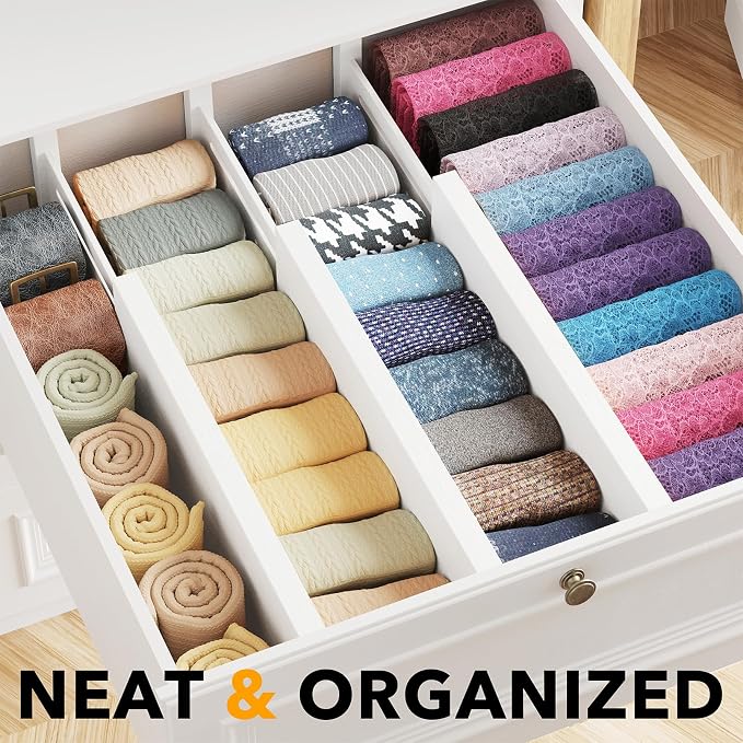 SpaceAid Bamboo Dresser Drawer Dividers 6 Pack, (Need 4.65" Deep Drawer) Adjustable 12.5“-17” Organizers, Expandable Organization for Clothing, Clothes, Dressers, White - Image 2