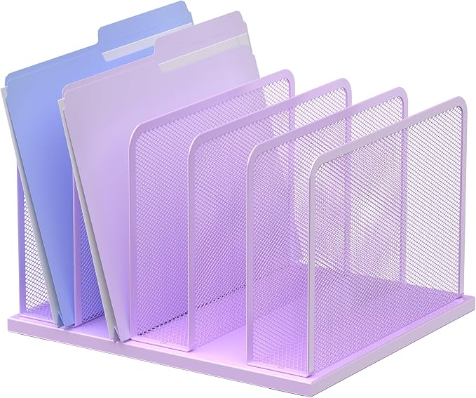 Kuntine.B 5-Section Upright Desk File Organizer Purple 1 Pack | Vertical, Mesh, Metal, Assembly, Stability, Sturdiness, Organization, Standing by KuntineB