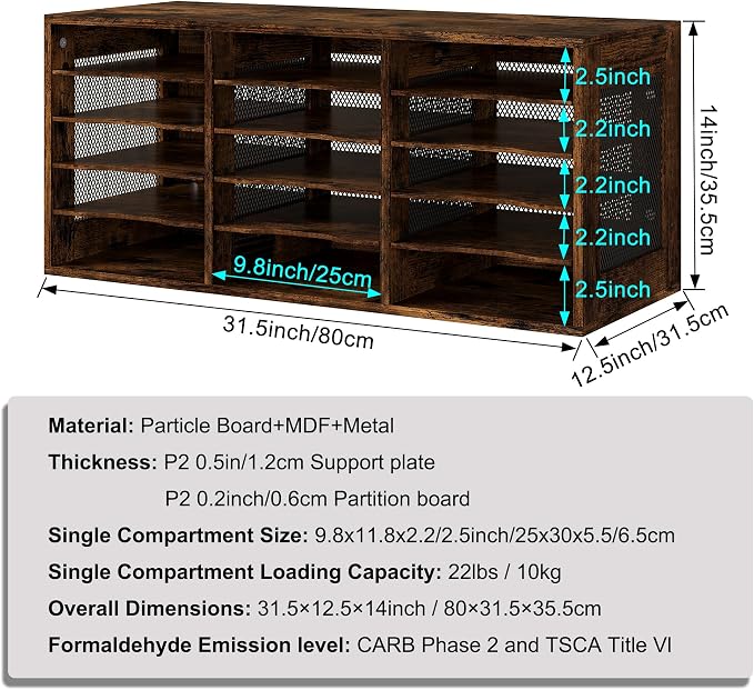 Mail Sorter Organizer, Wood Literature Organizer, Student Mailbox for Classroom, Desktop Bill Paper Organizer for Office Home School, 15 Compartments, Antique Brown - Image 6