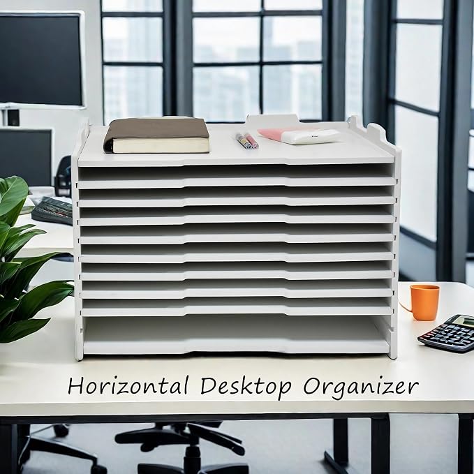 18 1/8" L × 13 3/16" W × 12 9/16" H Standard Horizontal Letter Tray, Multi-Tier Desktop File Organizer, Paper Document Mail Sorter for Home Office Classroom – White(6 Tier-Horizontal) - Image 7