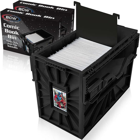 BCW Short Comic Book Bin | Holds 150 Comics | Stackable Plastic Storage | Acid-Free Organizer | Black, 2 Pack | Comic Book Bin by BCW