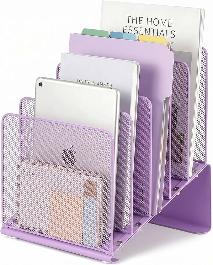 LEKETREE Purple File Organizer for Desk, Desk Organizer with 5-Section Vertical File Rack, File Folder Organizer (Purple) by Stylishworkspaceeffortlessorganization