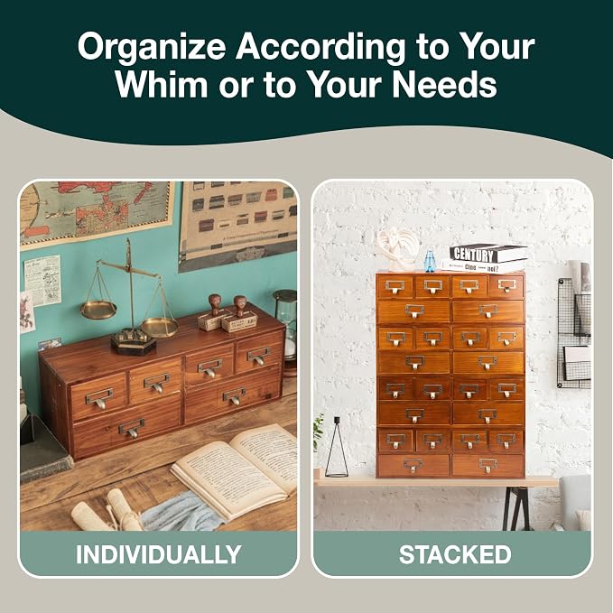 Stackable Modular Set of 4 Apothecary Desktop Organizing Cabinet with 24-Drawers - Craft, Bedazzling Rhinestone Wood Storage Drawers for Tabletop, Office & Table - Desk Organizers, Fully Assembled - Image 8