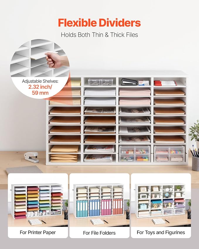 VEVOR Literature Organizer, 36 Compartments Office Mailbox with Detachable Shelves, Wooden Mailbox Sorter with Particle Board, Countertop Office Home Storage Organizer for File, Document, Paper, White - Image 3