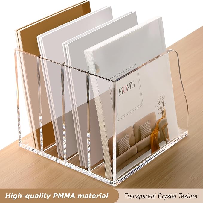 SANRUI Acrylic Desk File Organizer, Clear Magazine File Holder 6 Slot | Vertical Workspace Sorters, Folder Rack for Office Accessories Organization Storage - Image 5