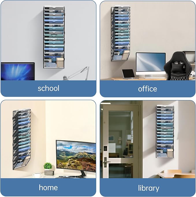 16-Tier Wall File Organizer and Hanging File Organizer, Black | Wall Organizer and Wall Mounted File Holder with 16 Pockets and Label Panels for Files, Mail, Folders, Magazines and Paper - Image 6