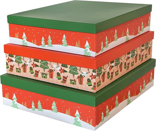 Soul & Lane - Large Christmas Gift Boxes with Lids, Set of 3, Red and Green | Extra Big Nesting Cardboard Holiday Boxes for Presents and Sweaters, Festive Decorative Storage for Seasonal Decor by SoulLane