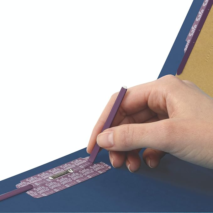 Smead 100% Recycled End Tab Pressboard Classification File Folder with SafeSHIELD Fasteners, 2 Dividers, 2" Expansion, Legal Size, Dark Blue, 10 per Box (29784) - Image 3