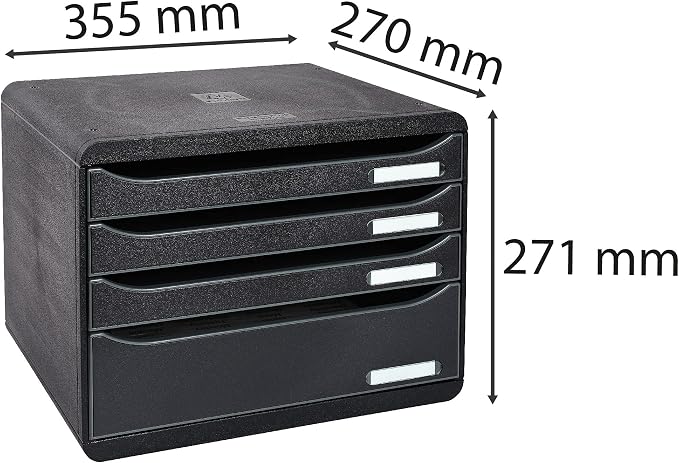 Exacompta - Ref 315714D - ECOBlack Big-Box Plus - 4 Drawer Set - 270 x 355 x 271mm in Size, 43mm Drawer Height, Suitable for Landscape A4+ Documents - Black - Image 3
