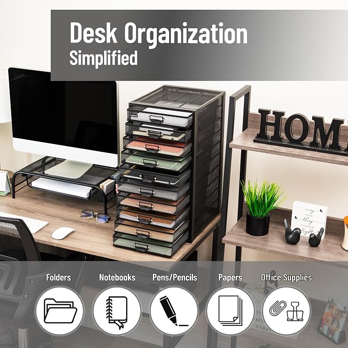 Mind Reader 10-Drawer Desk Organizer for Office Supplies, Crafts, Mail Sorting & More, Metal Mesh, Black - Image 6
