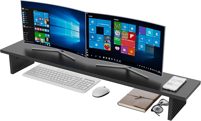 EUREKA ERGONOMIC Dual Monitor Stand Adjustable Carbon Fiber | dual monitor riser with carbon fiber surface and desktop organizer design, ideal for PC, computer, and laptop setups by EUREKAERGONOMIC