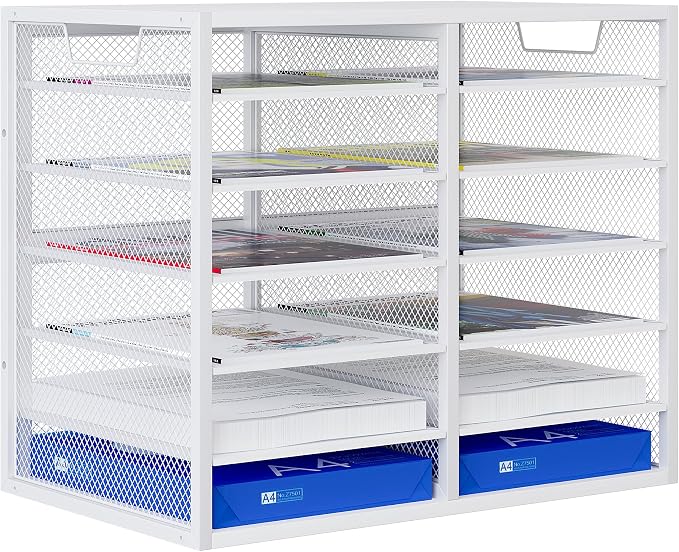 Mail Sorter for Desk, Countertop Literature Organizer, Student Mailbox for Classroom, Desktop Bill Paper Holder Rack for Office Home School, 12 Compartments, White by PAG-Mass