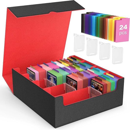 MoKo Trading Card Storage Box for MTG, 3000+ Card Organizer, Black Red | MTG Deck Box, w/ 24 Colorful Dividers & 4 Card Supporters, MTG Card Storage for Magic Game, TCG, PTG Baseball and Sport Cards by MoKo