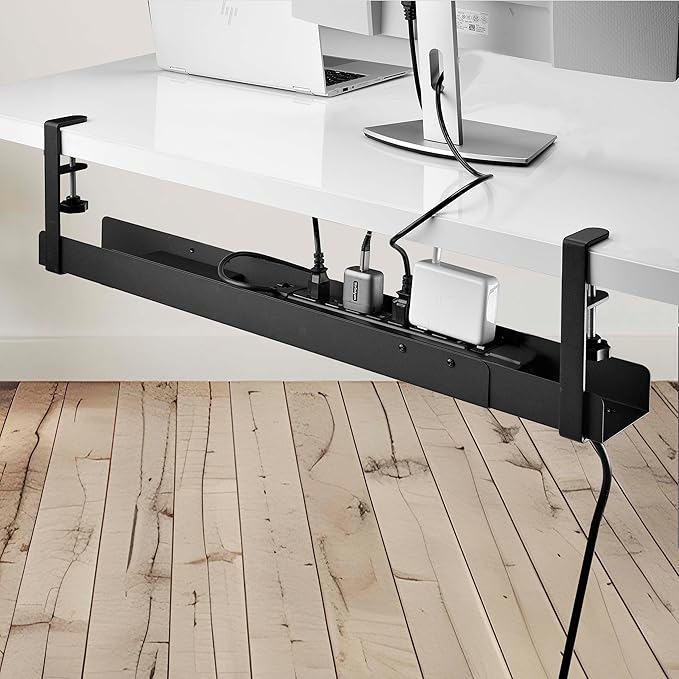 StarTech Under Desk Cable Management Tray, Black (CALB-Desk-Cable-Tray) | Clamp-On Installation, No Drilling Required, Length Adjustable by Unknown