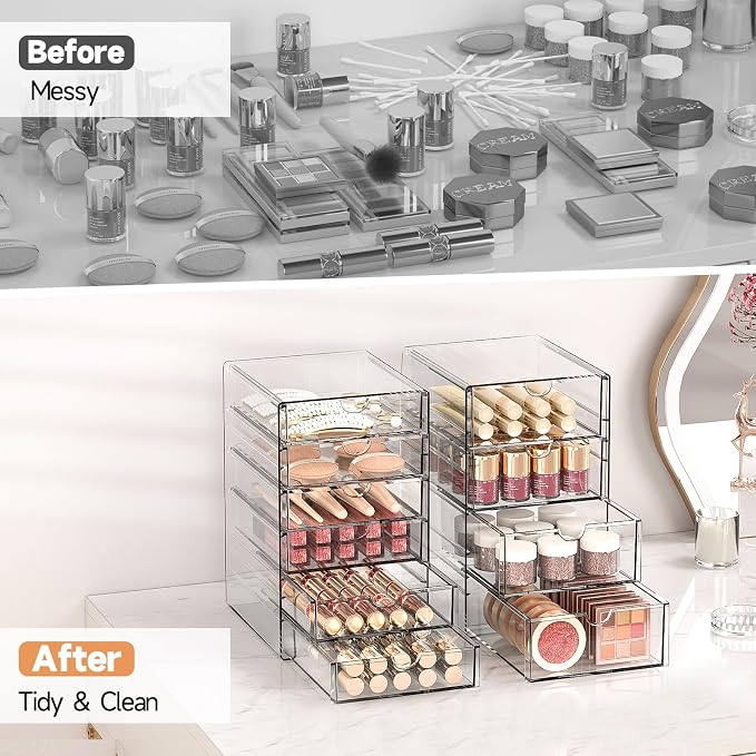 DOMNIU Acrylic Makeup Drawer Storage Organizer with 16 Drawers, 4 Set | Office Desk Organization and Storage, Dustproof Drawer Organizer for Makeup, Countertop, Jewelry, Desktop, Bathroom, Bedroom - Image 4