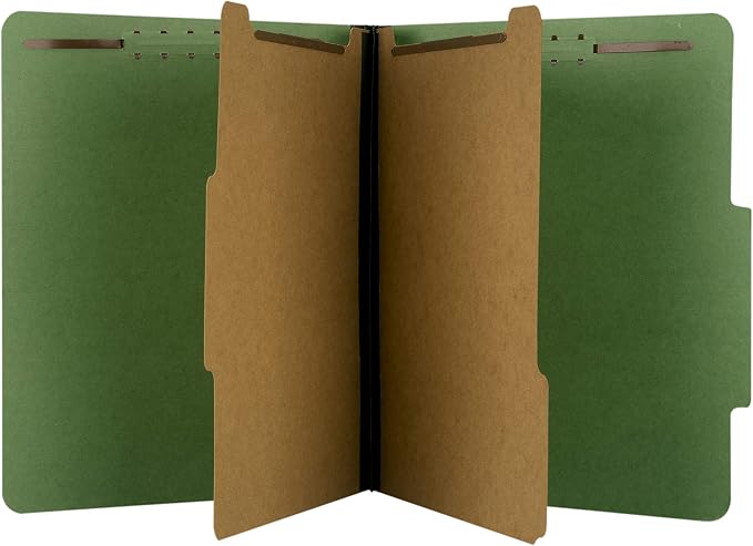 The File King Two Divider Pressboard Classification Dark Green File Folder - Letter Size | Box of 10 | 2/5 ROC Top Tab | 2” Expansion | Six 2-Inch Fastener Prongs | Made in America - Image 8