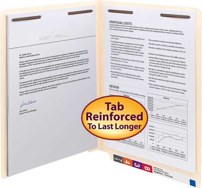 Smead End Tab Fastener File Folder with Shelf-Master Reinforced Straight-Cut Tab, 2 Fasteners, Letter Size, Manila, 50 per Box (34115) - Image 3