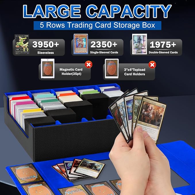 AOBOPLE 3900+ Trading Card Storage Box, Clear Lid and Magnetic Closure | 5-Row Card Box,PU leather,48 Dividers + 5 Foam Supports,Card Organizer For MTG TCG Sports, Gift For Collectors - Image 2