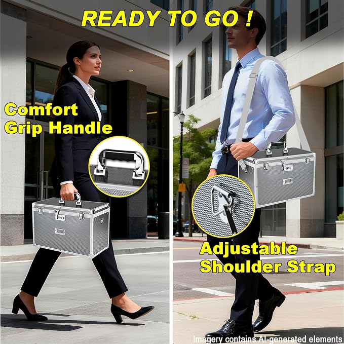 Hanging File Box for Legal, All-in-one set with 20 Folders | Portable Locking Filing Storage Box with Handle & Shoulder strap, Lockable File Cabinet Documents Safe, Lockbox Doc Organizer - Image 5