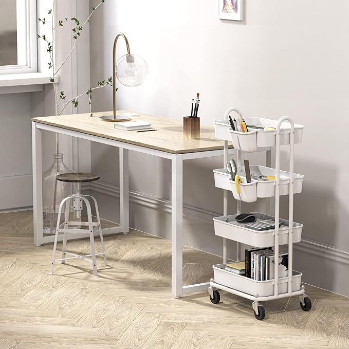 Simple Houseware 4-Tier Rolling Utility Cart with Hanging Bucket, White | Storage for Bathroom, Kitchen, Office, Study Room, Nursery Diaper - Image 3