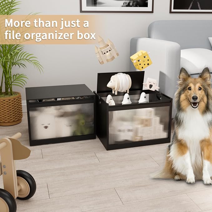 Bamboo Hanging File Organizer, Desktop File Box with Lids, 1 Pack, Black | Removable Lid, Clear Acrylic Side Panels, 2 Hanging Folders Included, Helps Reduce Dust, Letter & Legal Size, Easy Assembly - Image 5
