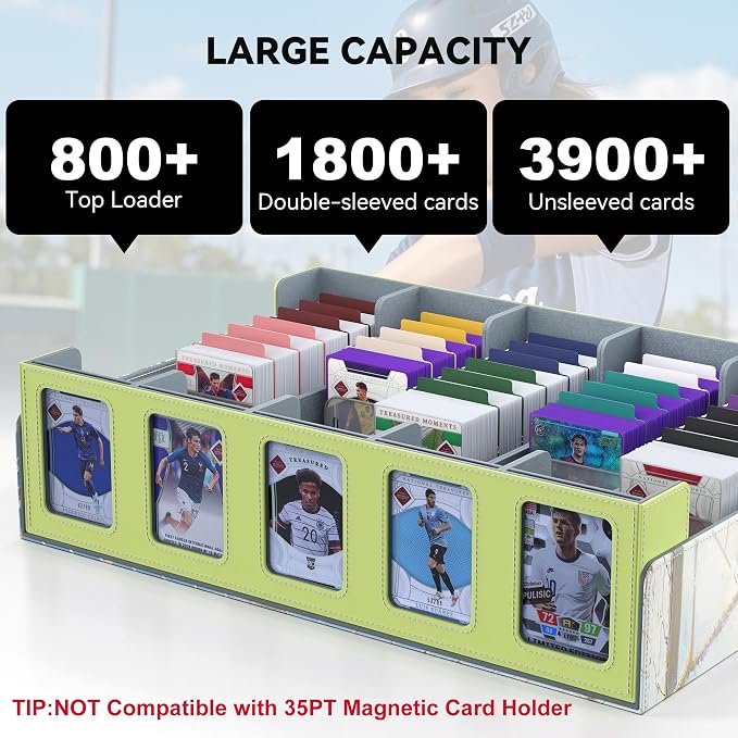 Kabinka Soccer Card Storage Box with Window Display, 5-Row Sport Card Storage Box, 3900+ Card Deck Box for Soccer Sports Card TCG, 5 Top Loaders, 5 Stoppers, 48 Dividers, 1 Dice Tray (Soccer 3) - Image 3
