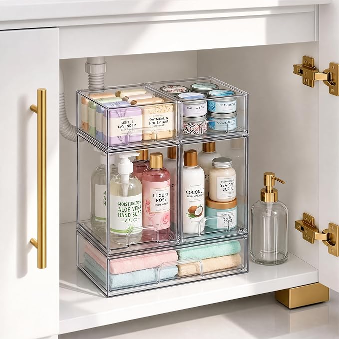 Clear Stackable Storage Drawers, Baby Bottle Organizers, Easily-Access Makeup Organizer, Durable Containers for Bathroom Countertop, Pantry and Medicine Cabinet Organizer - Image 8