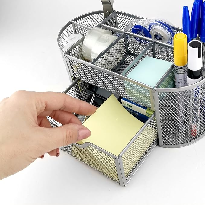 D.RECT Desk Organiser, Pen Holder, Pen Holder, Table Organiser Made of Metal, Office Tray with Note Holder Mesh, 350 x 297 x 275 mm, Silver - Image 6