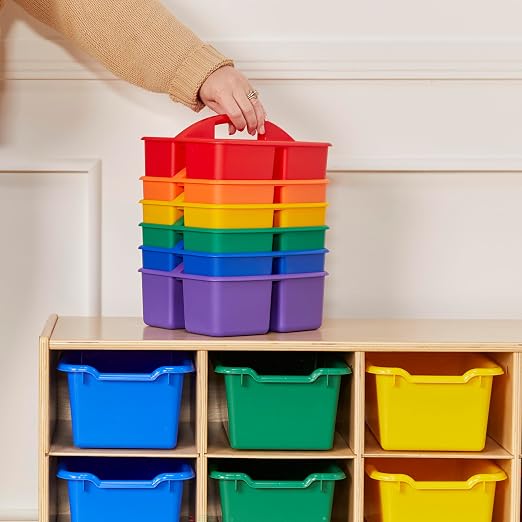 ECR4Kids 3-Compartment Small Plastic Caddy, Multipurpose Organization, Primary, 6-Pack - Image 7