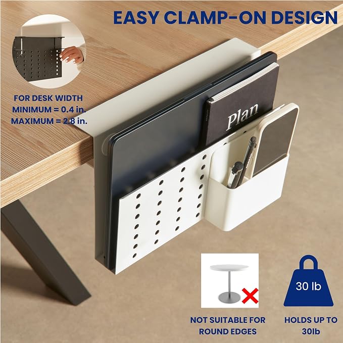 GAROOD Laptop Side Storage Vertical Stand Under Desk top Storage Clamp On Desktop Shelf Hanging Desk Organizer Computer Mount Side Table Organizer Caddy Book Caddy - One Tier White - Image 5