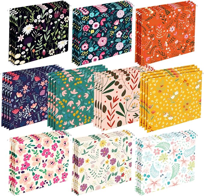 Qeeenar 40 Pcs Decorative Hanging File Folders Letter Size Cute File Folders Designer Floral File Folders Colored File Folder Organizer for Filing Cabinet Office Home with 1/5 Cut Adjustable Tabs by Qeeenar