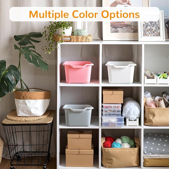 16 Pcs Plastic Book Bins, Scoop Front Cubby Storage Bins, 8 Color Stackable Organizer Tubs Containers Multi Functional Box for Books, Supplies, Home Office Playroom, 11.42x7.48x4.92 Inch - Image 5