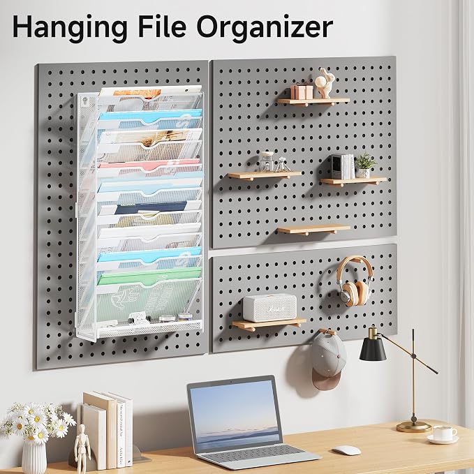 Lavatino 10-Tier Hanging File Organizer, Wall Mount File Holder for Mails Folders Papers Magazine Organization, Vertical Document Organizer for Office Home White - Image 4