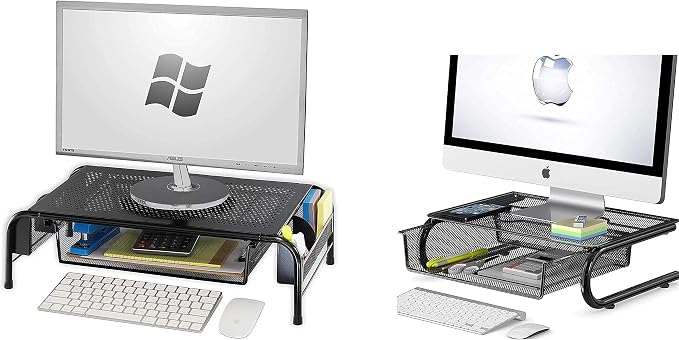 SimpleHouseware Metal Monitor Stand Riser with Drawer + Mesh Monitor Riser with Drawer by SimpleHouseware