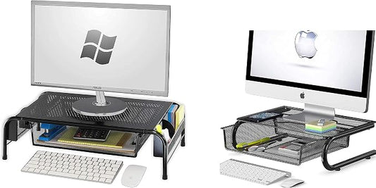 SimpleHouseware Metal Monitor Stand Riser with Drawer + Mesh Monitor Riser with Drawer by SimpleHouseware